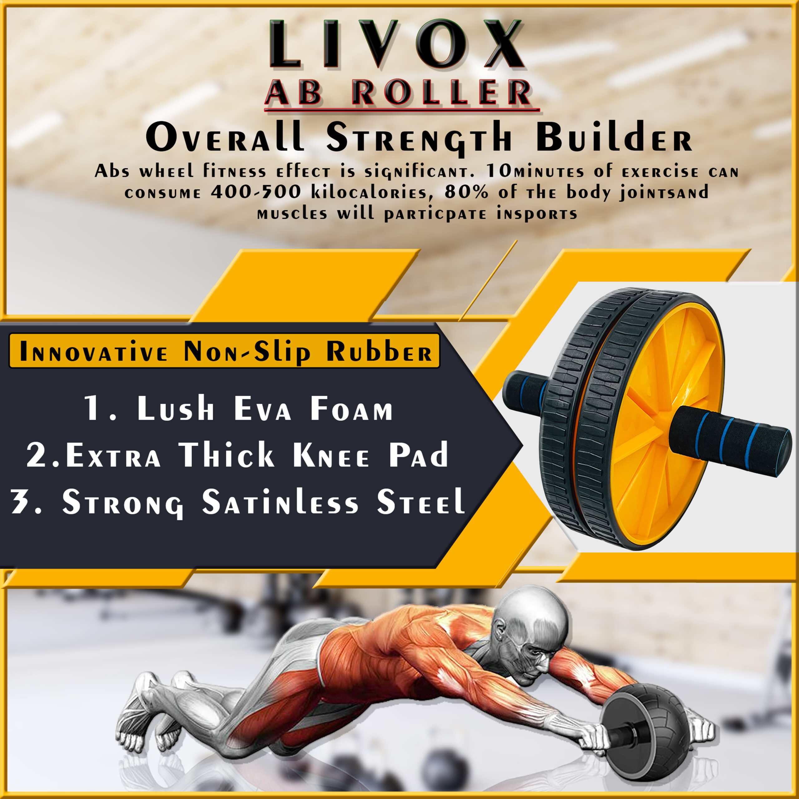 LIVOX® Tummy Trimmer Double Wheel Abs Roller Pushup Bar and Double Toning  Resistance Tube Home Gym Exercise Equipment for Men Women Gym Kit Combo for